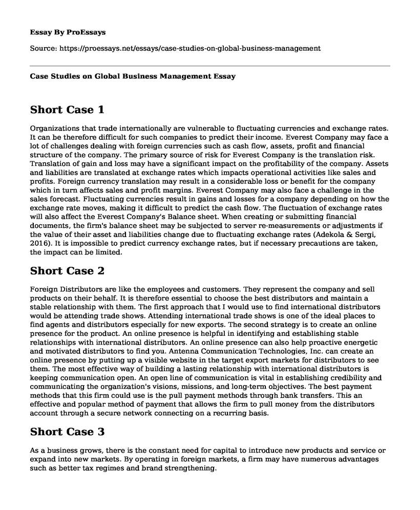 Case Studies on Global Business Management