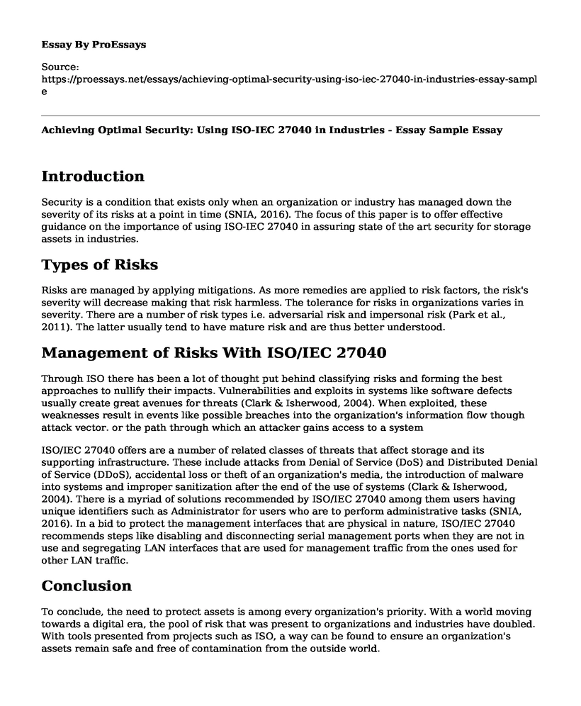 Achieving Optimal Security: Using ISO-IEC 27040 in Industries - Essay Sample