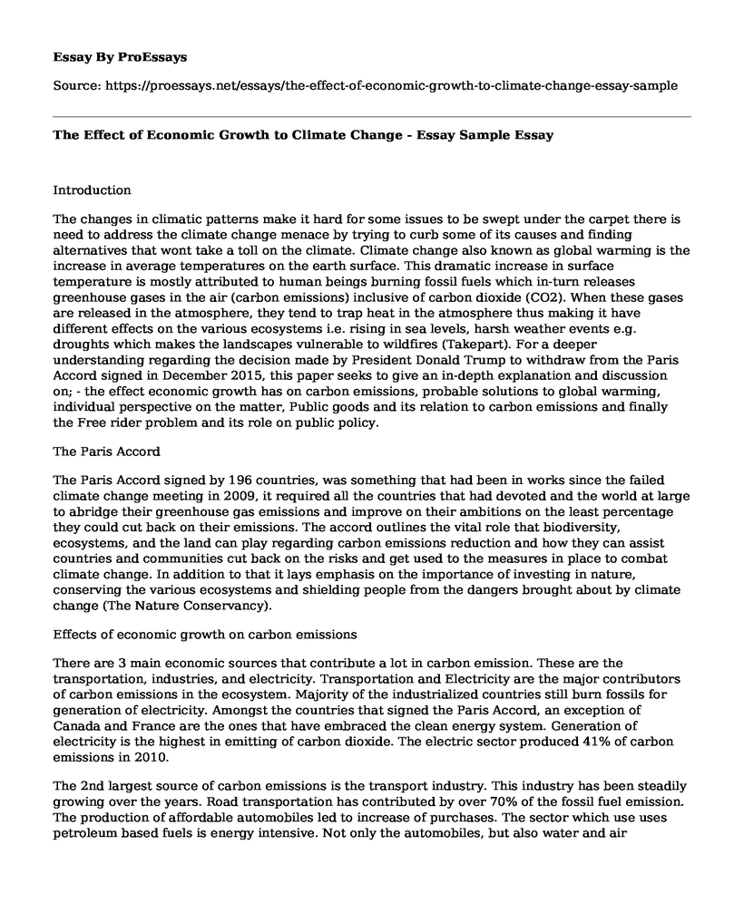 The Effect of Economic Growth to Climate Change - Essay Sample
