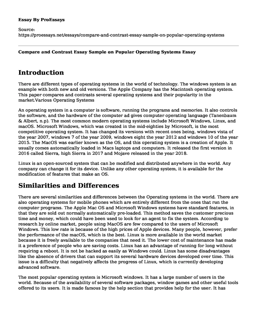 Compare and Contrast Essay Sample on Popular Operating Systems