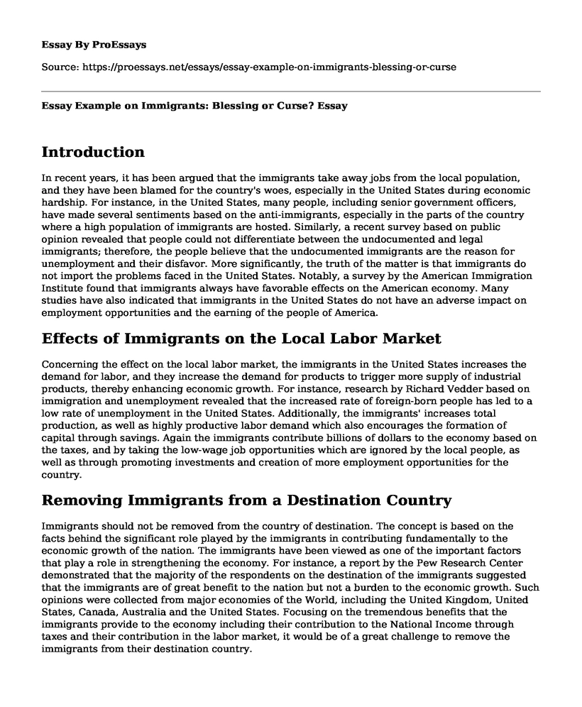 Essay Example on Immigrants: Blessing or Curse?