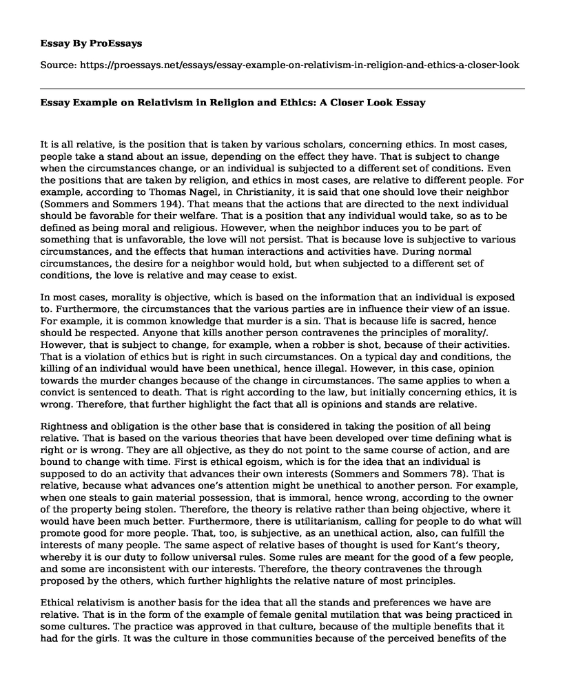 Essay Example on Relativism in Religion and Ethics: A Closer Look
