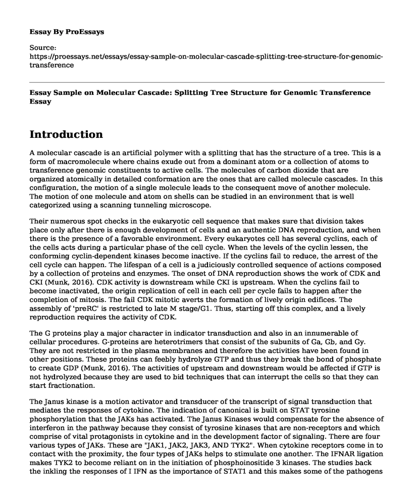 Essay Sample on Molecular Cascade: Splitting Tree Structure for Genomic Transference