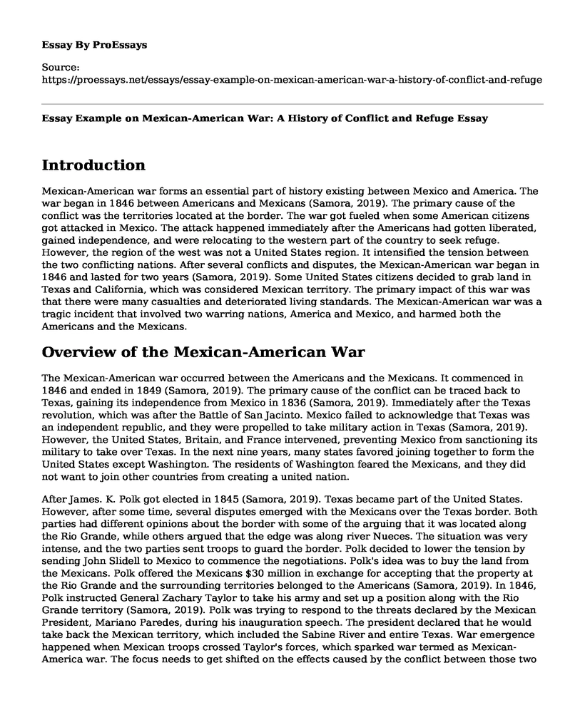 Essay Example on Mexican-American War: A History of Conflict and Refuge