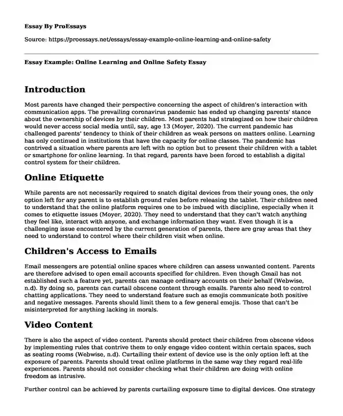 Essay Example: Online Learning and Online Safety