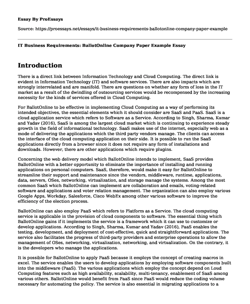IT Business Requirements: BallotOnline Company Paper Example