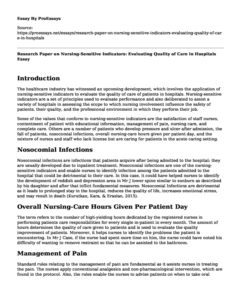 Research Paper on Nursing-Sensitive Indicators: Evaluating Quality of Care in Hospitals