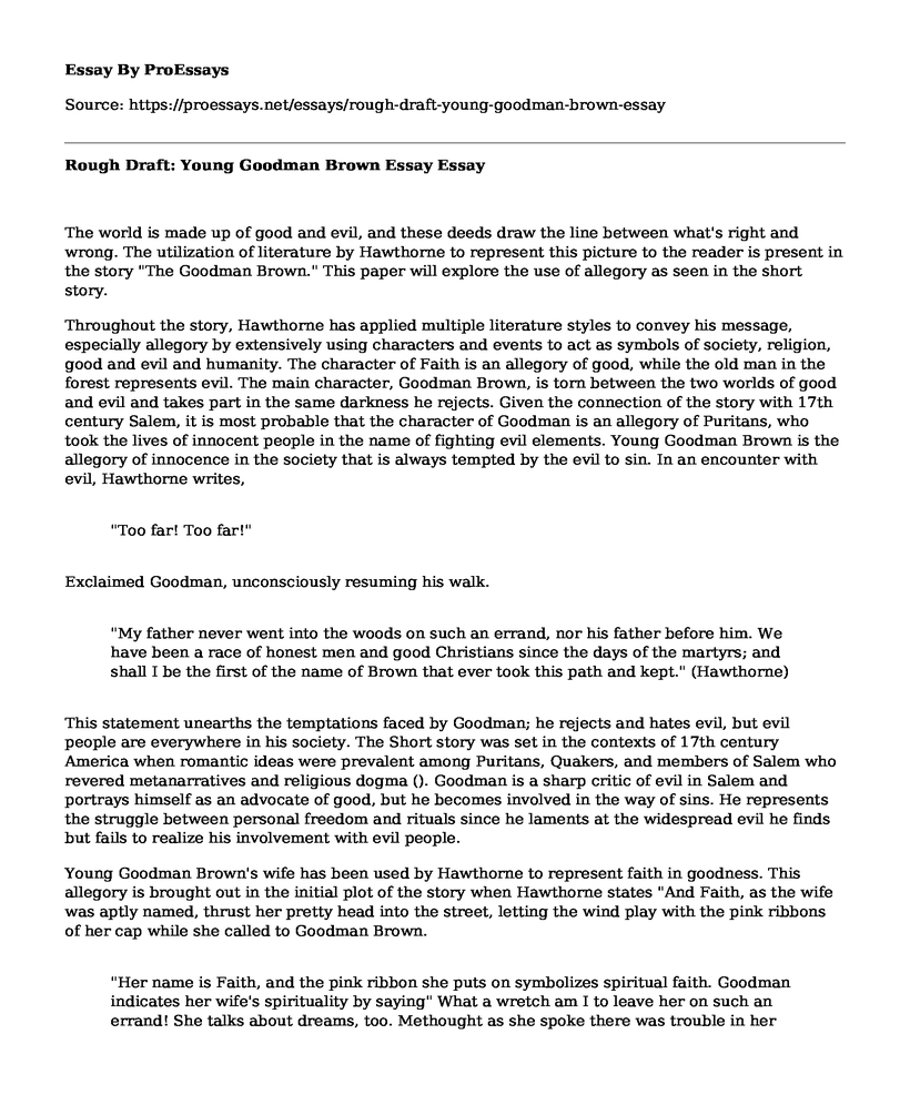 Rough Draft: Young Goodman Brown Essay