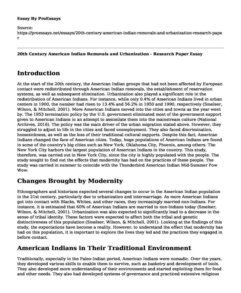 20th Century American Indian Removals and Urbanization - Research Paper