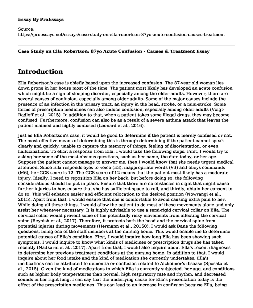 Case Study on Ella Robertson: 87yo Acute Confusion - Causes & Treatment