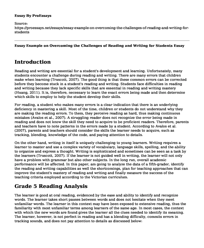 Essay Example on Overcoming the Challenges of Reading and Writing for Students