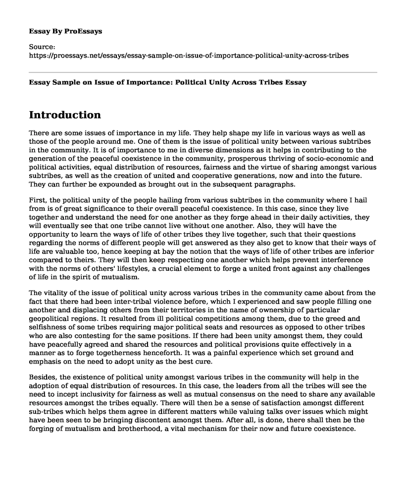 Essay Sample on Issue of Importance: Political Unity Across Tribes