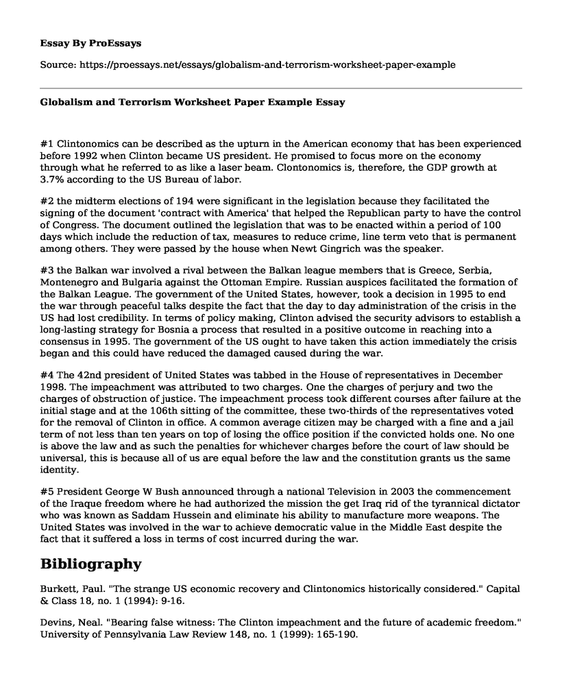 Globalism and Terrorism Worksheet Paper Example