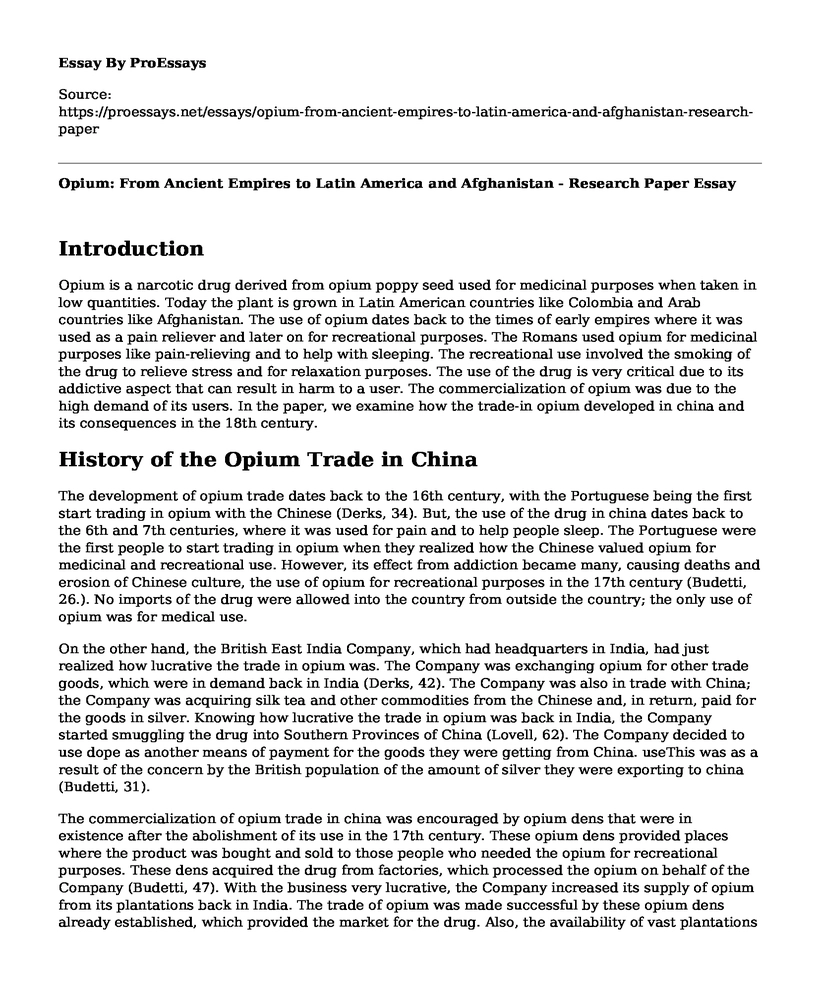 Opium: From Ancient Empires to Latin America and Afghanistan - Research Paper