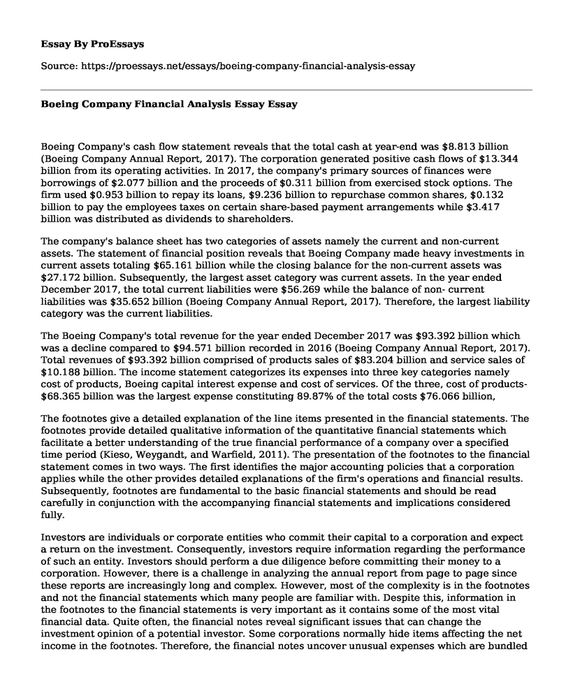 Boeing Company Financial Analysis Essay