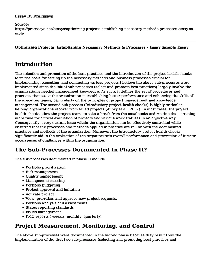 Optimizing Projects: Establishing Necessary Methods & Processes - Essay Sample