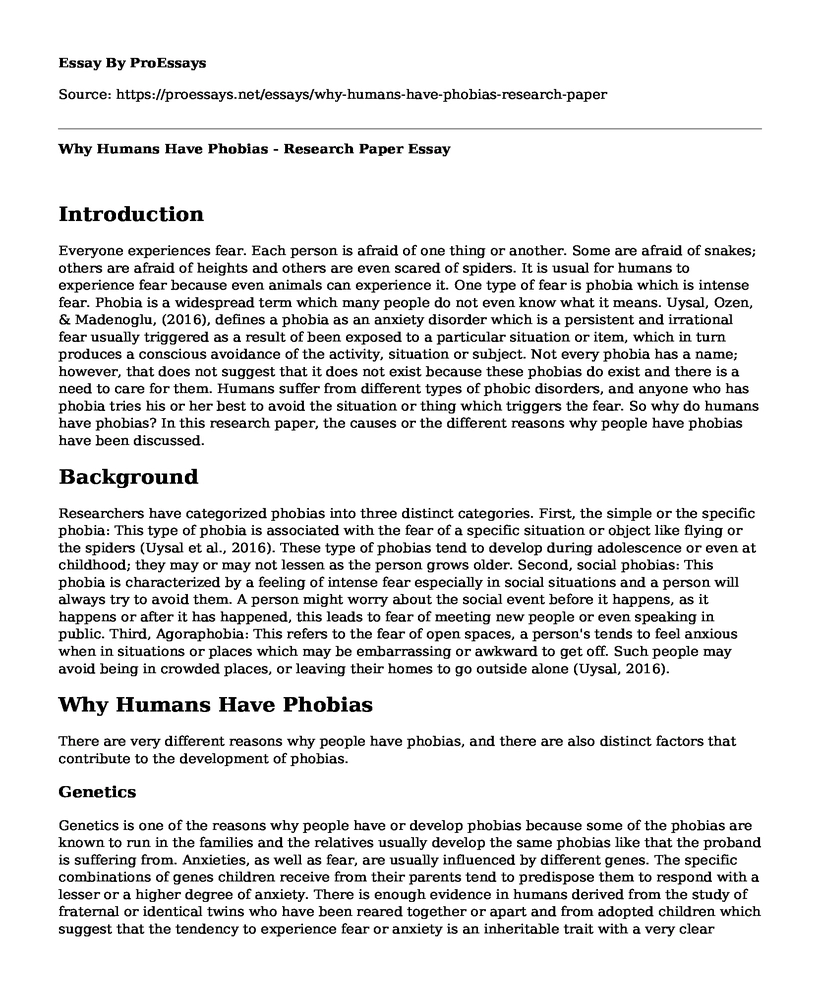 Why Humans Have Phobias - Research Paper