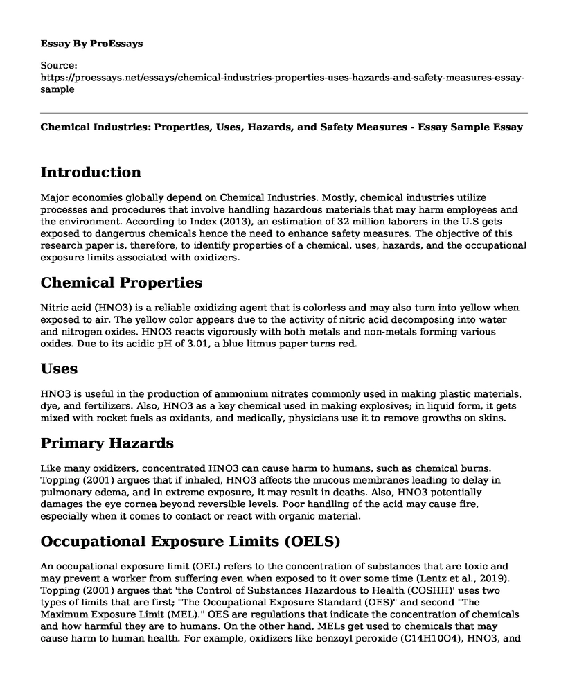 Chemical Industries: Properties, Uses, Hazards, and Safety Measures - Essay Sample