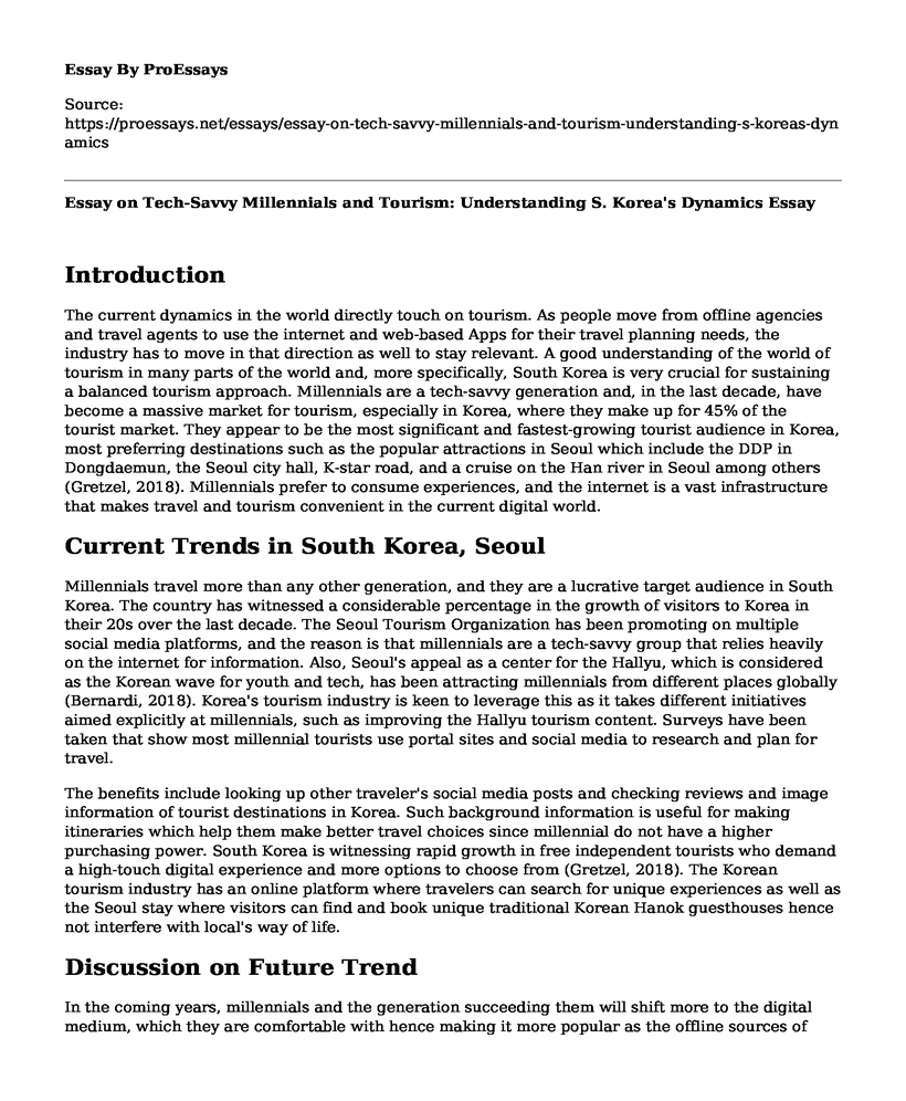 Essay on Tech-Savvy Millennials and Tourism: Understanding S. Korea's Dynamics