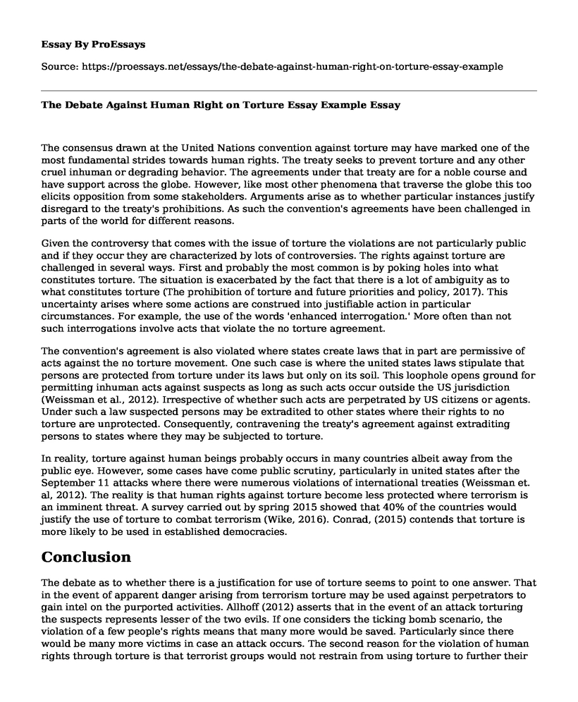 The Debate Against Human Right on Torture Essay Example