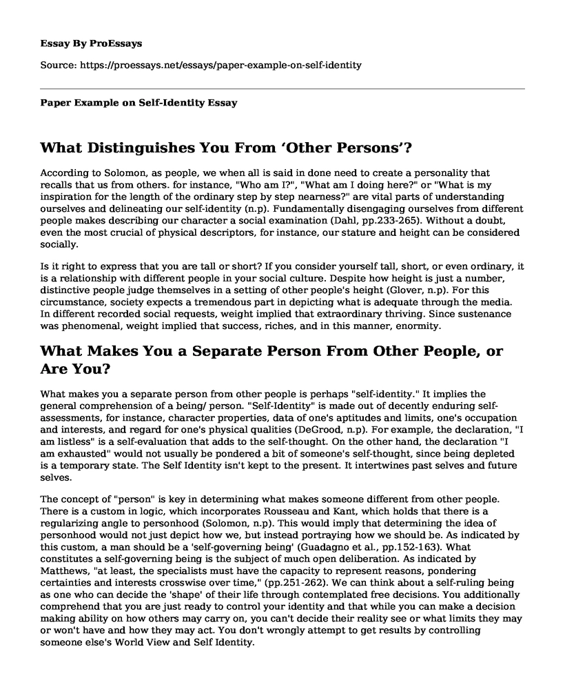 Paper Example on Self-Identity