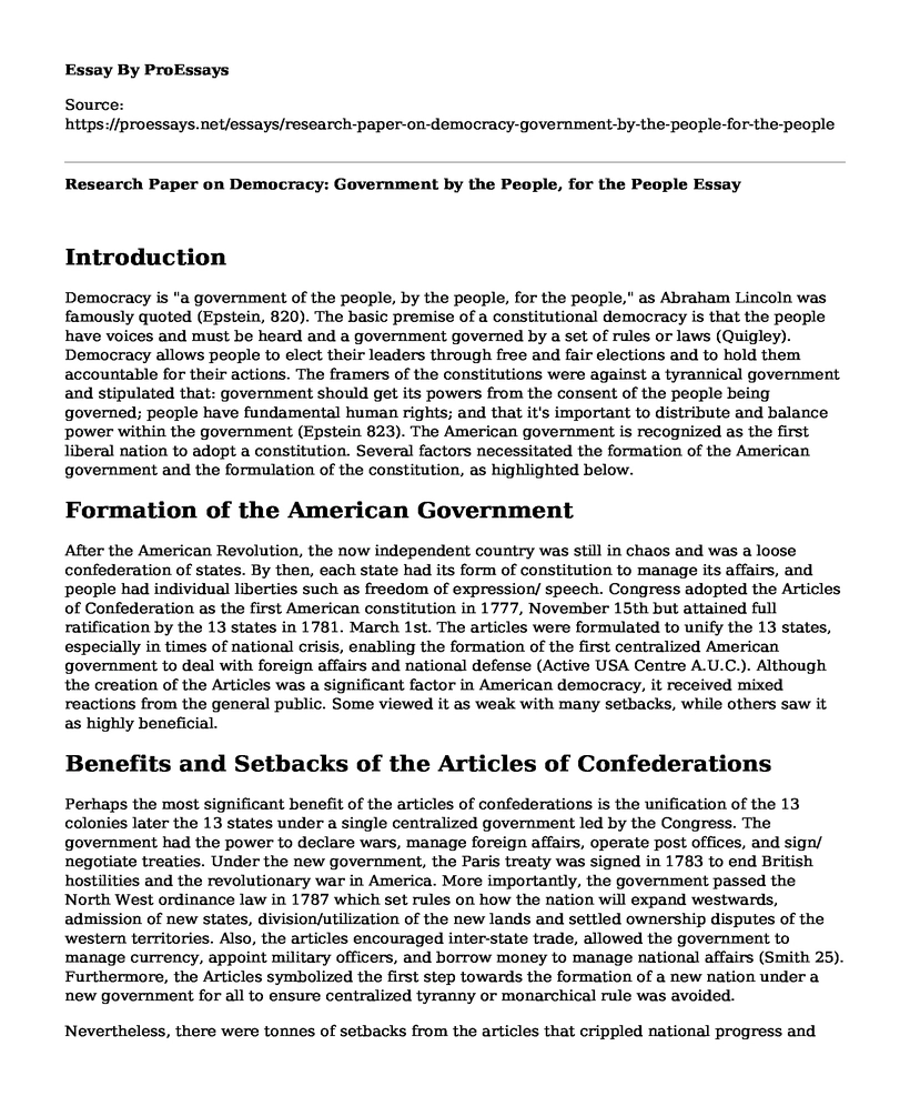 Research Paper on Democracy: Government by the People, for the People