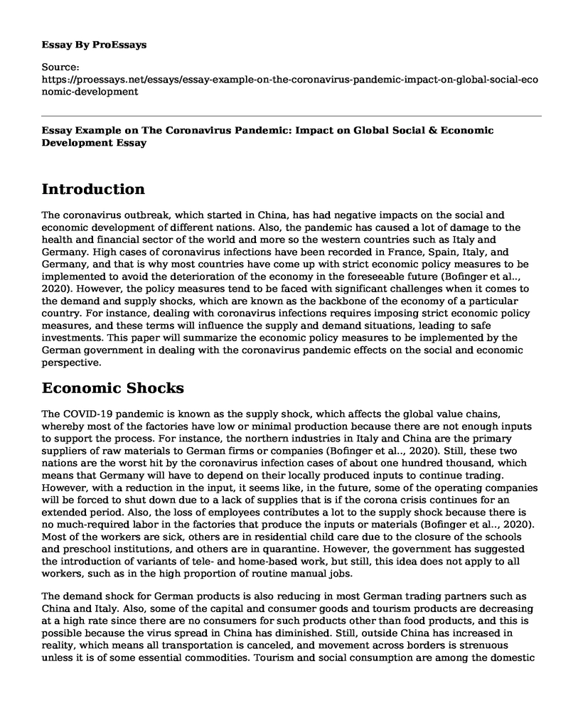 Essay Example on The Coronavirus Pandemic: Impact on Global Social & Economic Development