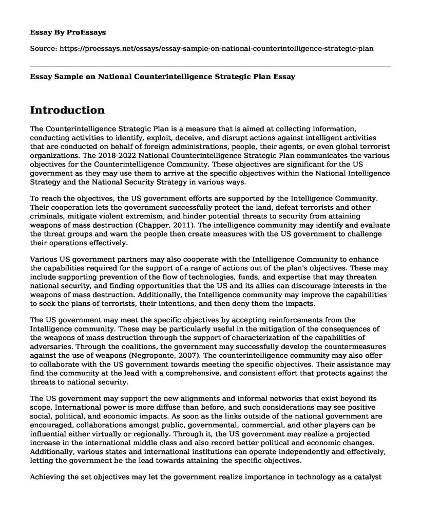 Essay Sample on National Counterintelligence Strategic Plan