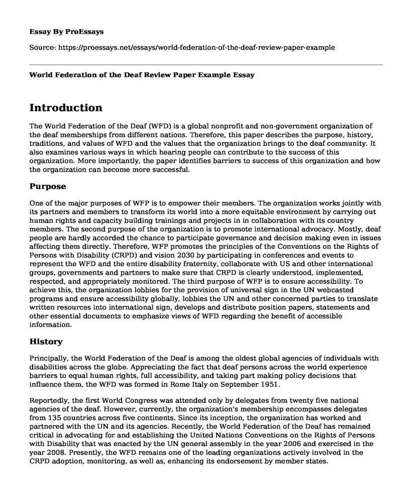 World Federation of the Deaf Review Paper Example
