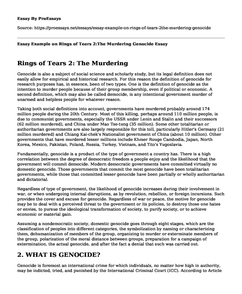 Essay Example on Rings of Tears 2:The Murdering Genocide
