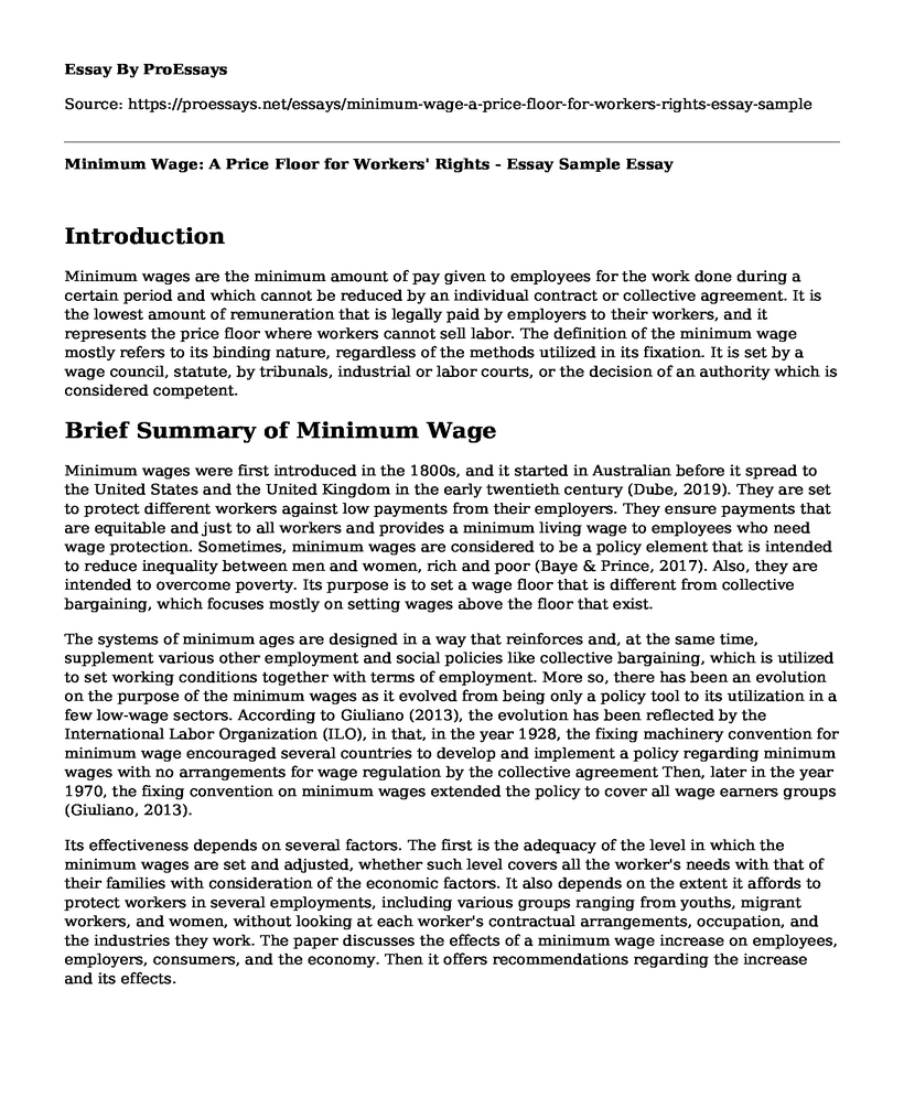 Minimum Wage: A Price Floor for Workers' Rights - Essay Sample