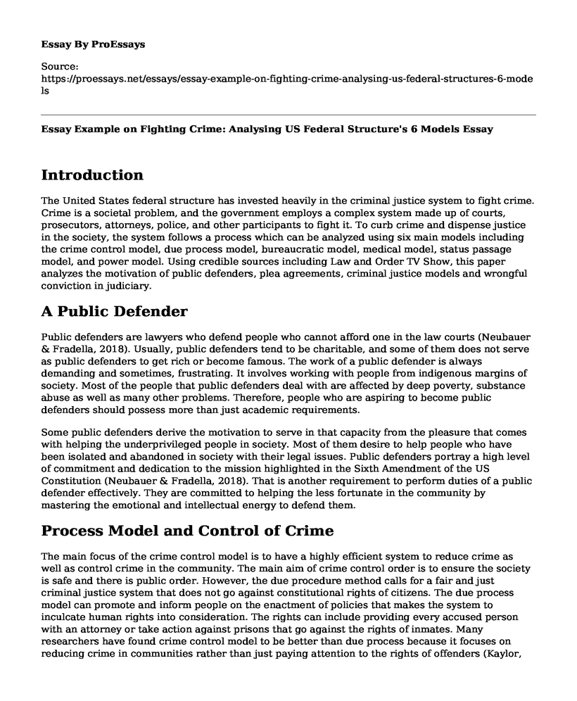 Essay Example on Fighting Crime: Analysing US Federal Structure's 6 Models