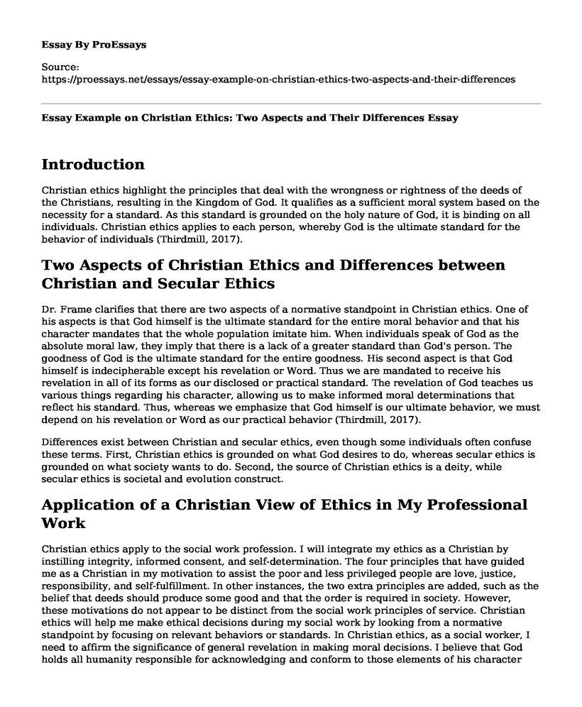 Essay Example on Christian Ethics: Two Aspects and Their Differences