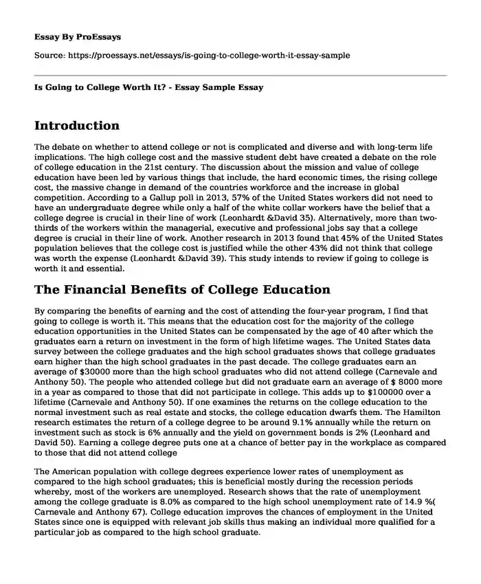 Is Going to College Worth It? - Essay Sample
