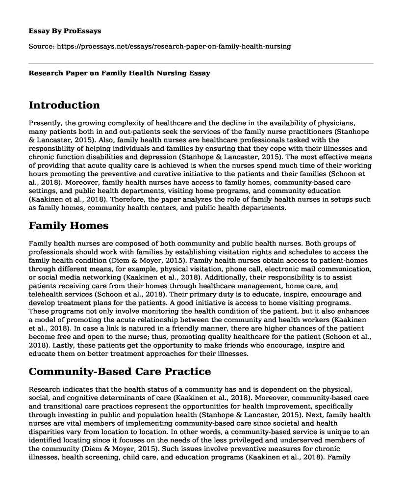 Research Paper on Family Health Nursing