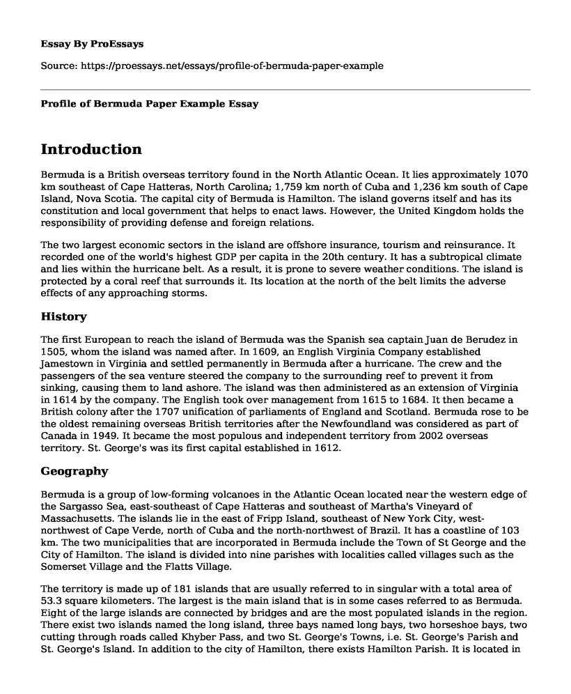 Profile of Bermuda Paper Example