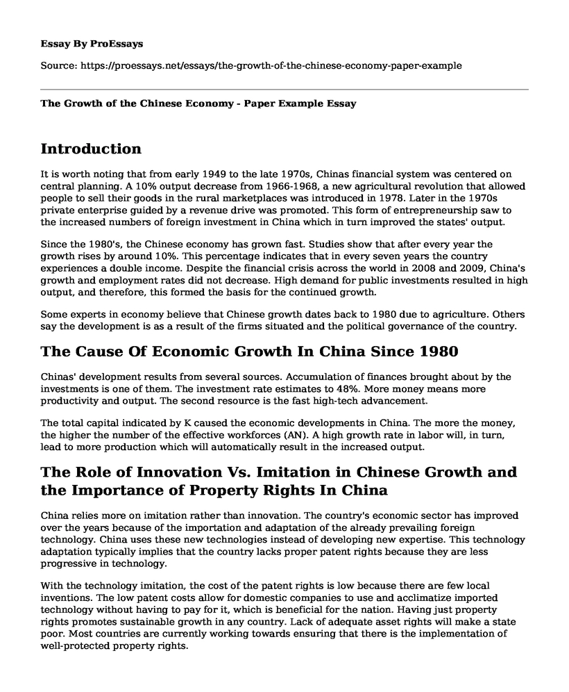 The Growth of the Chinese Economy - Paper Example