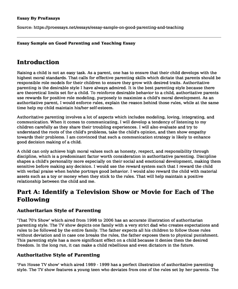Essay Sample on Good Parenting and Teaching