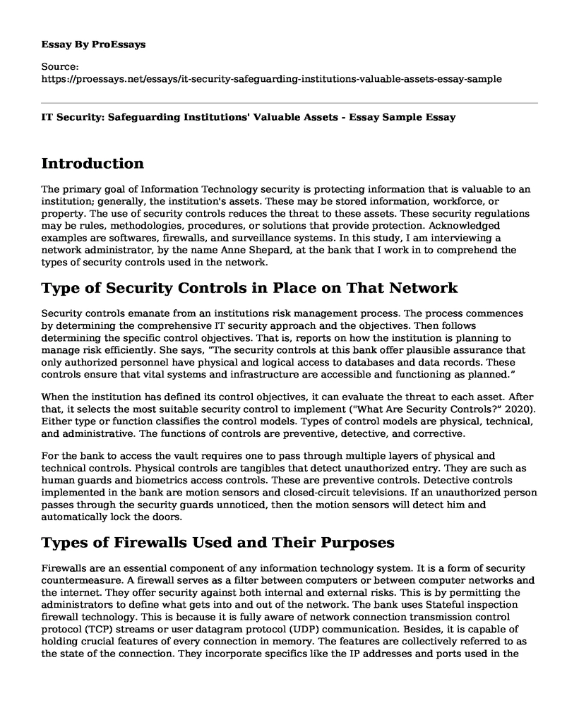 IT Security: Safeguarding Institutions' Valuable Assets - Essay Sample