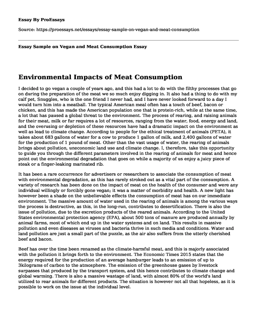 Essay Sample on Vegan and Meat Consumption