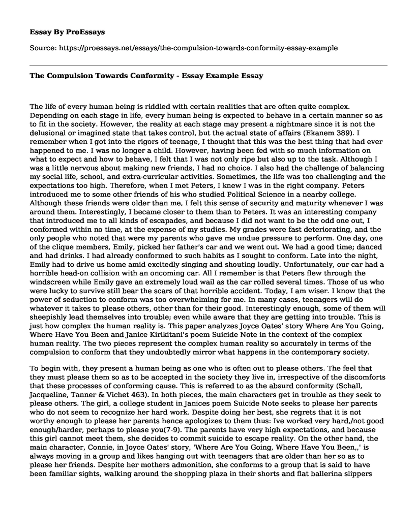 The Compulsion Towards Conformity - Essay Example