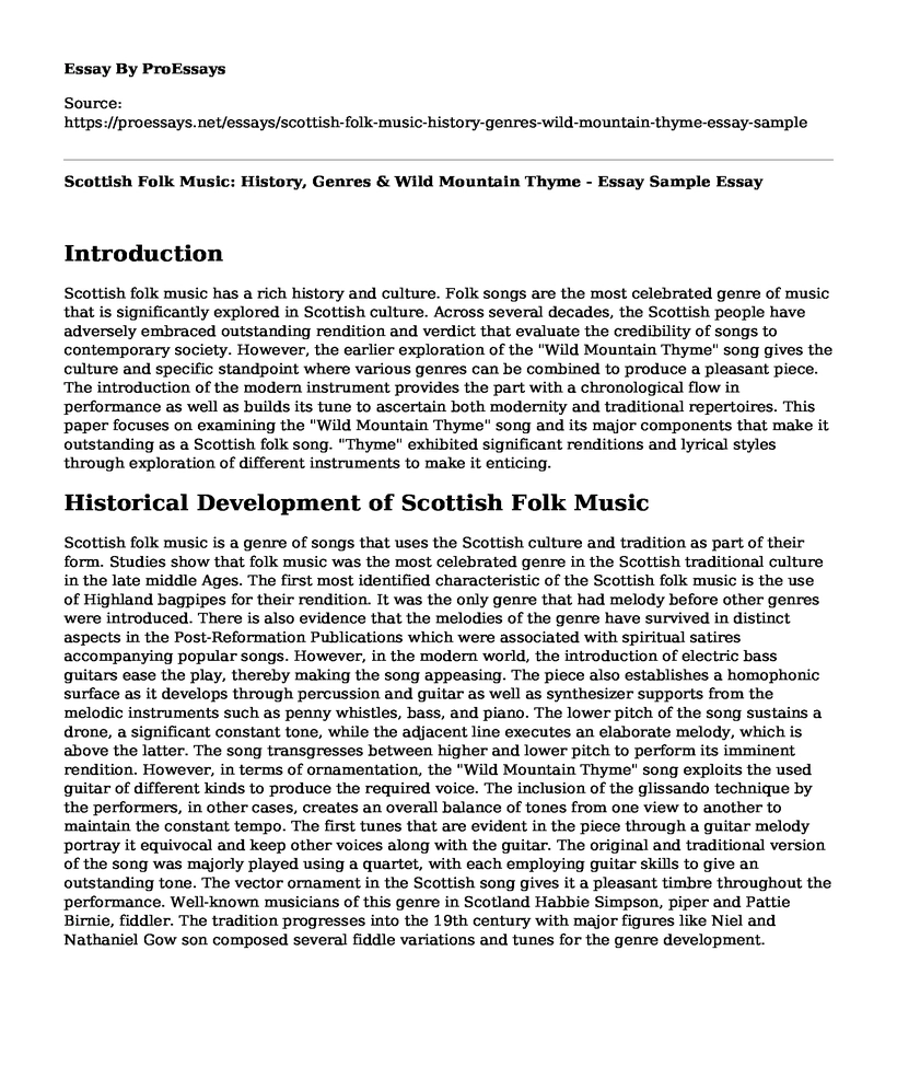 Scottish Folk Music: History, Genres & Wild Mountain Thyme - Essay Sample