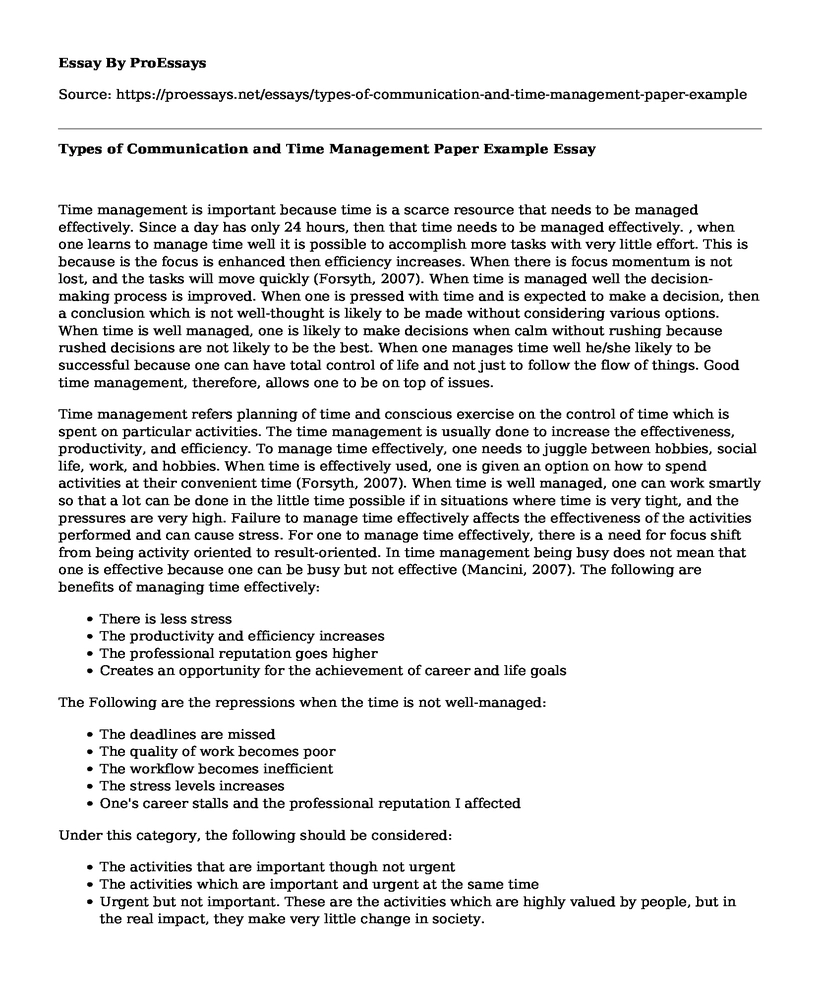 Types of Communication and Time Management Paper Example