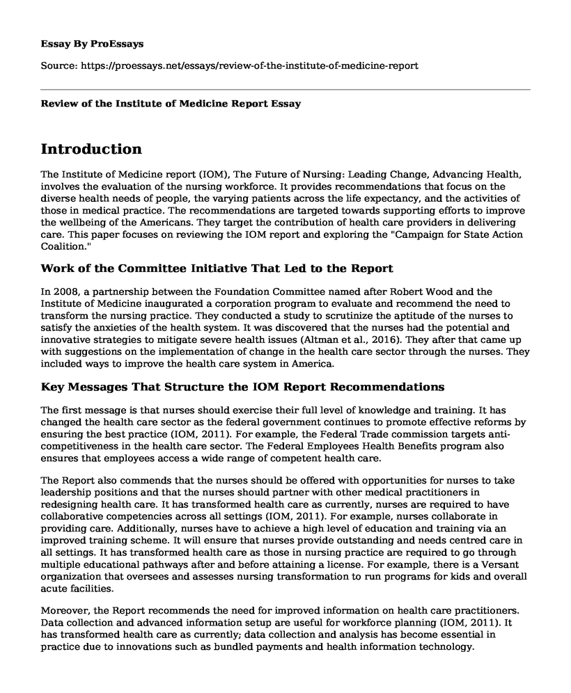 Review of the Institute of Medicine Report