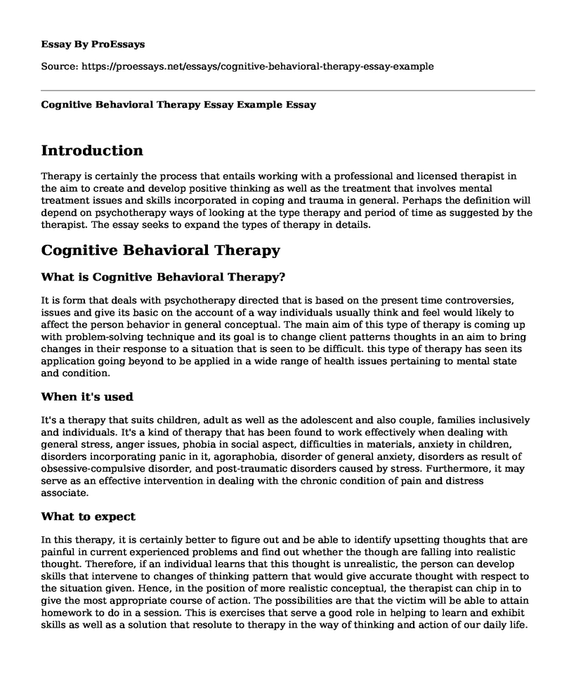 Cognitive Behavioral Therapy Essay Example