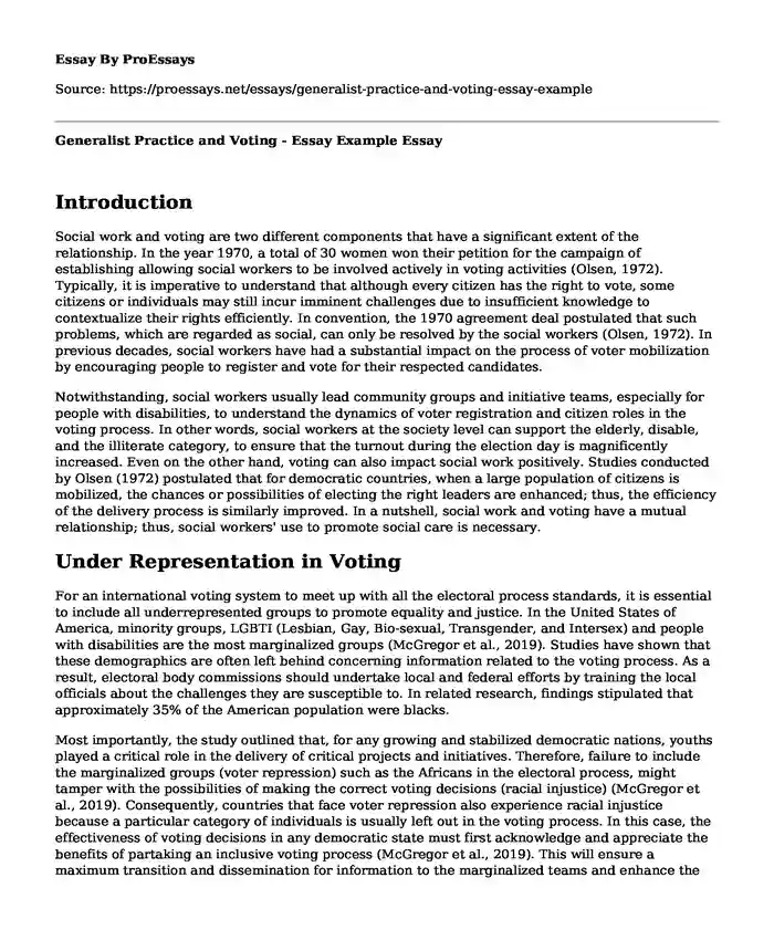 Generalist Practice and Voting - Essay Example