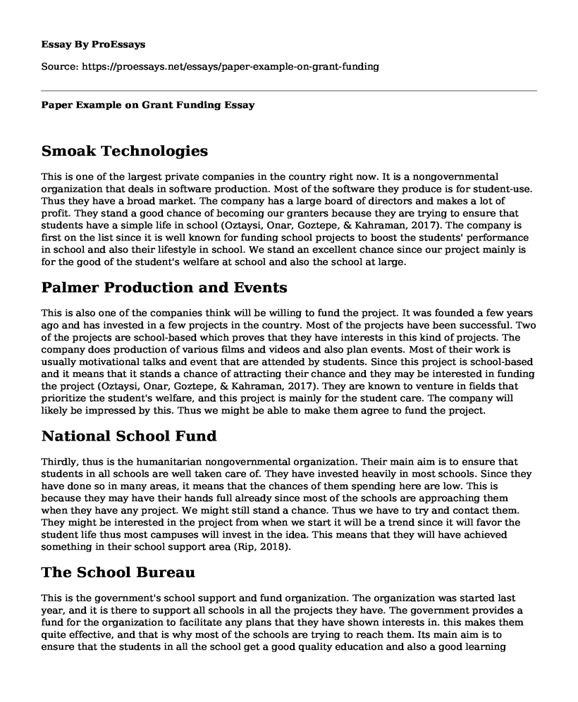 Paper Example on Grant Funding