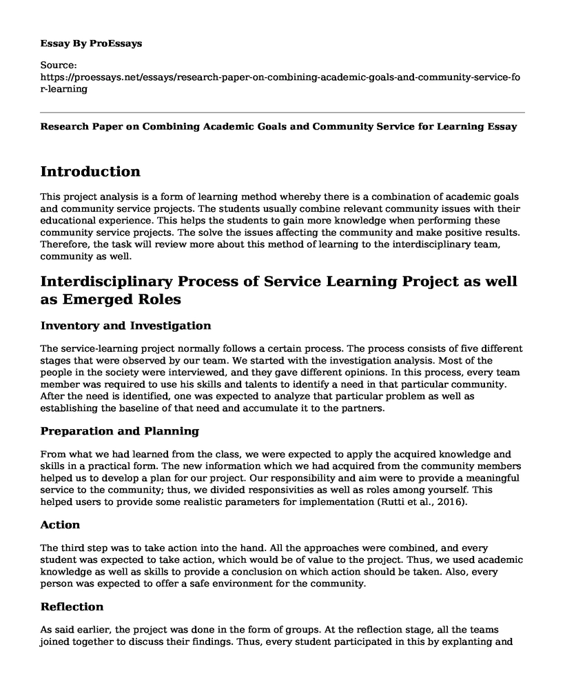 Research Paper on Combining Academic Goals and Community Service for Learning
