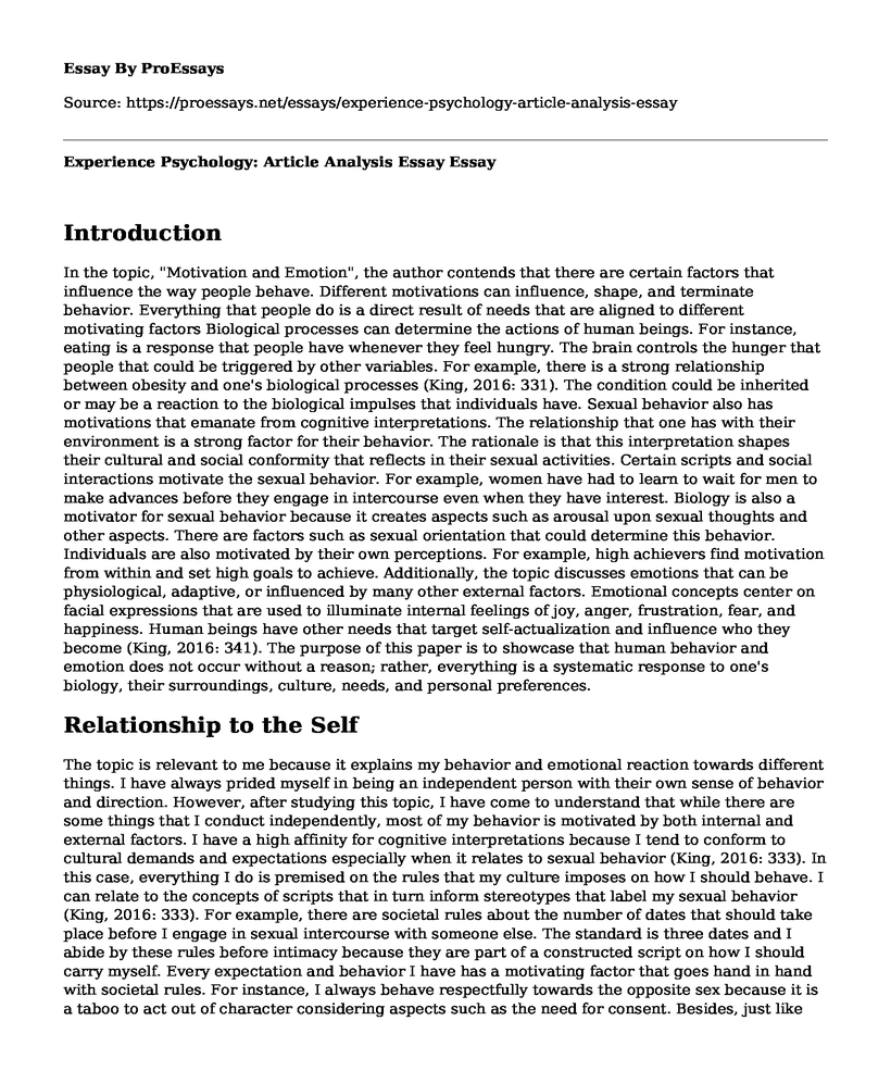 Experience Psychology: Article Analysis Essay
