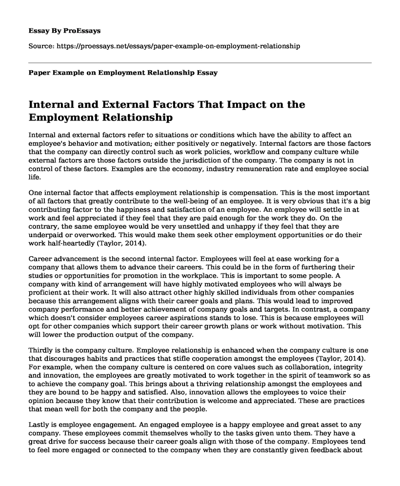 Paper Example on Employment Relationship